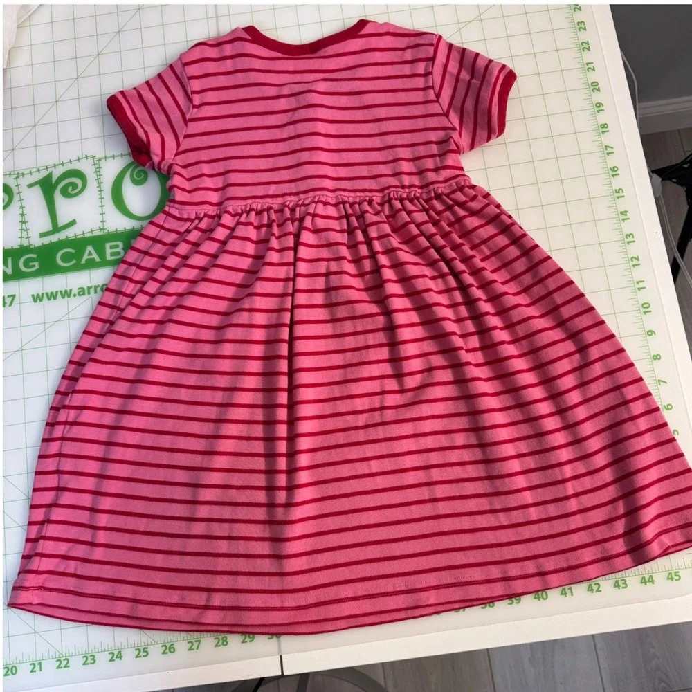 Vintage Hanna Andersson pink with red stripes short sleeve girls dress size 6/7